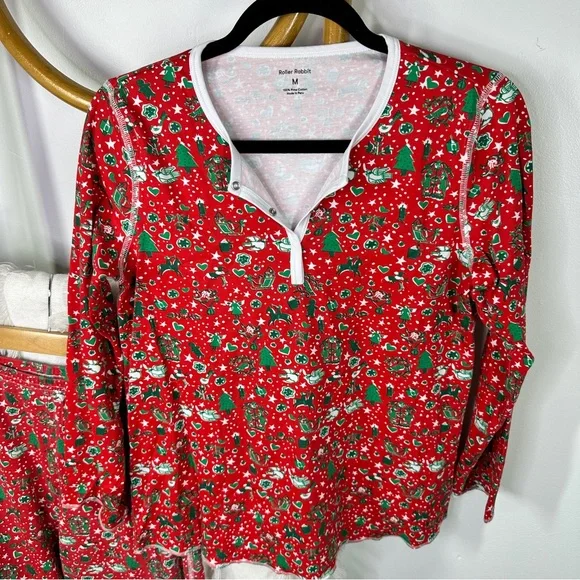 Roller Rabbit Red Christmas Pajama Set sz M - Picture 3 of 6